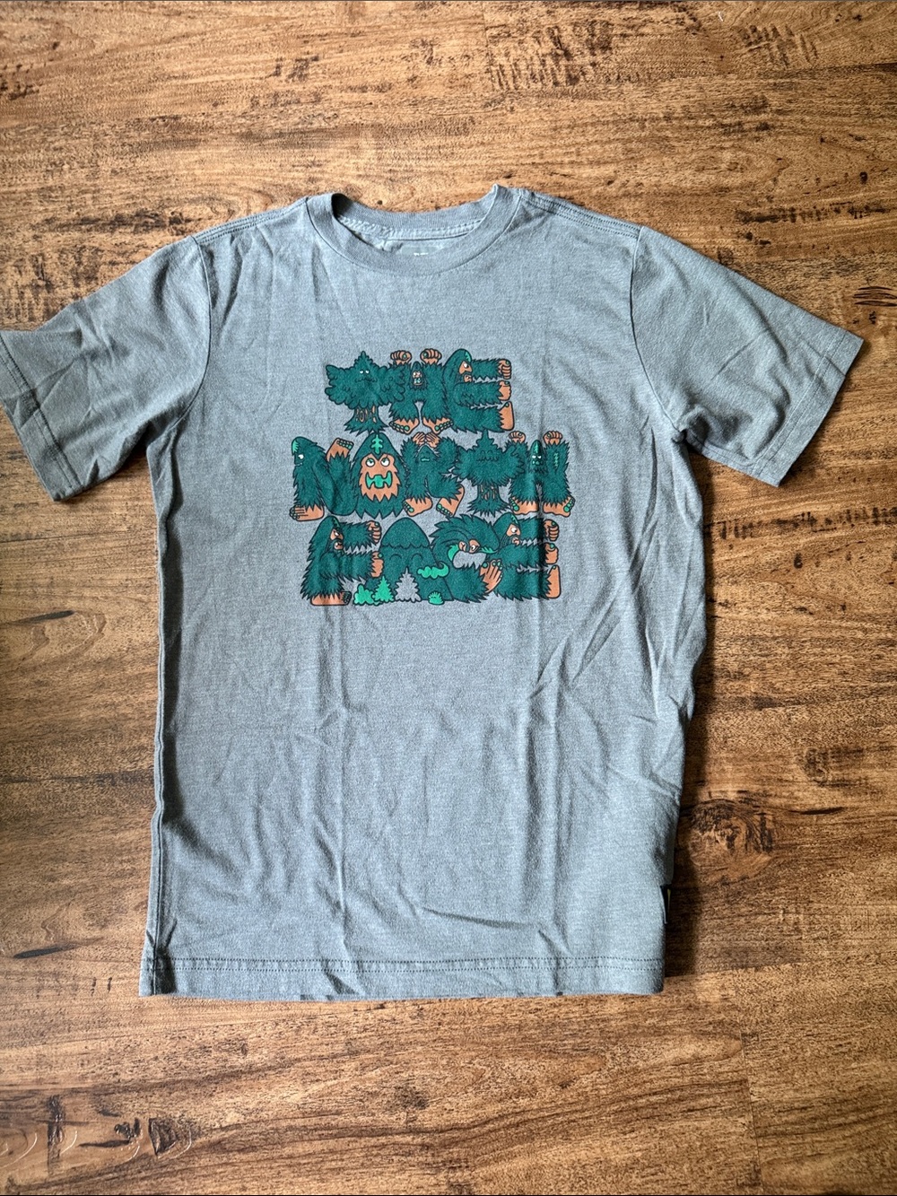 Graphic T-Shirt - Green/Gray Forest Monsters northface size large 14-16